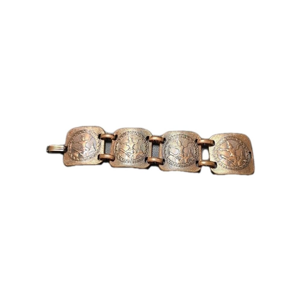 VINTAGE COPPER LARGE PANEL LINK THAILAND THAI ASIAN DANCER GODDES BRACELET